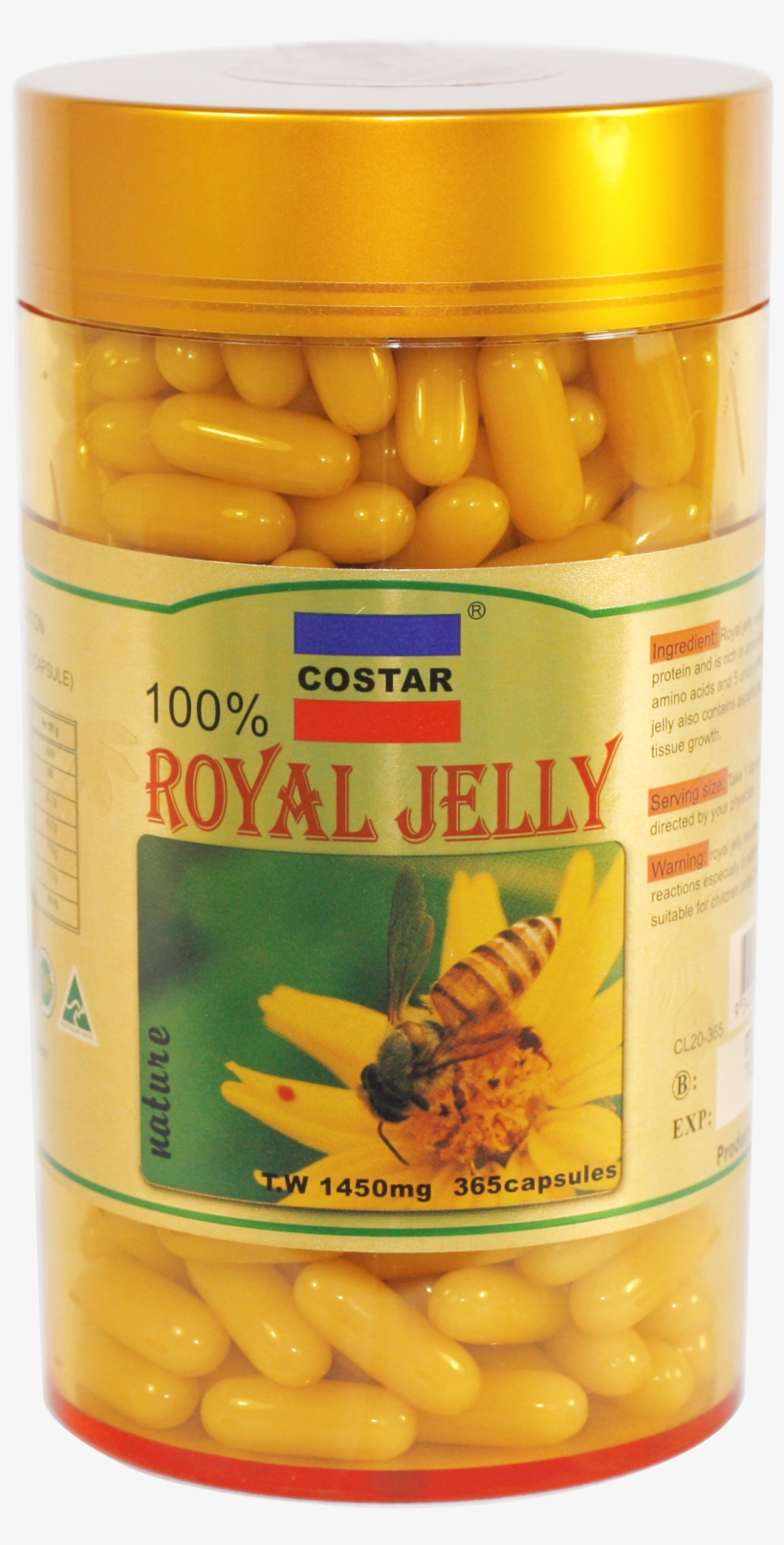 Costar Royal Jelly 1450mg 365 Capsules Australian Made, transparent png
