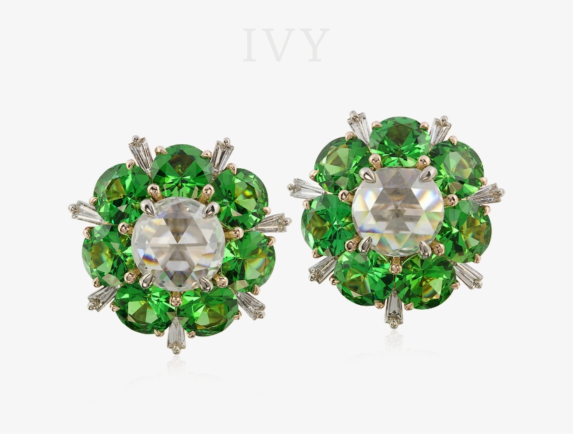 Com Tsavorites And Diamonds In Ivy Gold Earring - Earrings, transparent png