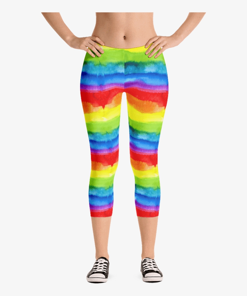 Women's Pride Watercolor Rainbow Print Capri Leggings - Rainbow Leggings Women, transparent png