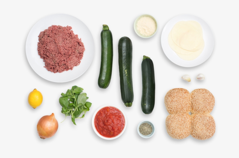 Pizza Burgers With Garlic-parmesan Zucchini "fries" - Pizza Ingredients Top View Png, transparent png