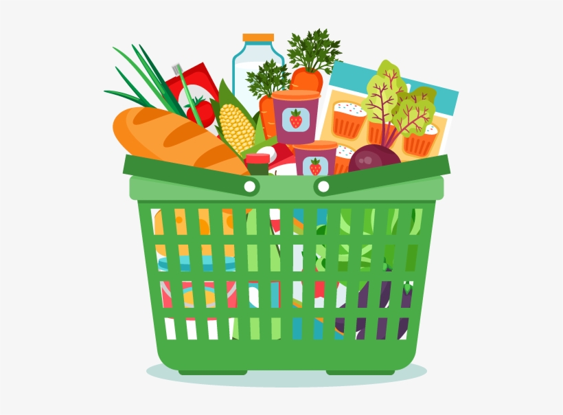 Groceries Vector Food Basket Png Freeuse - Grocery Basket Clip Art, transparent png