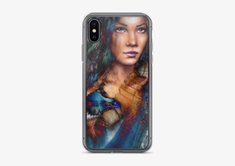 Young Woman With Feather Iphone Case - Woman And Flying Eagle. Beautiful Painting Illustration, transparent png