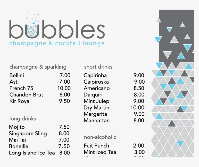 Bubbles Drink Menu - Pebblepad, transparent png