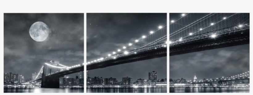 Moonrise Over The Brooklyn Bridge Is Simultaneously - Black And White Photography Triptych, transparent png