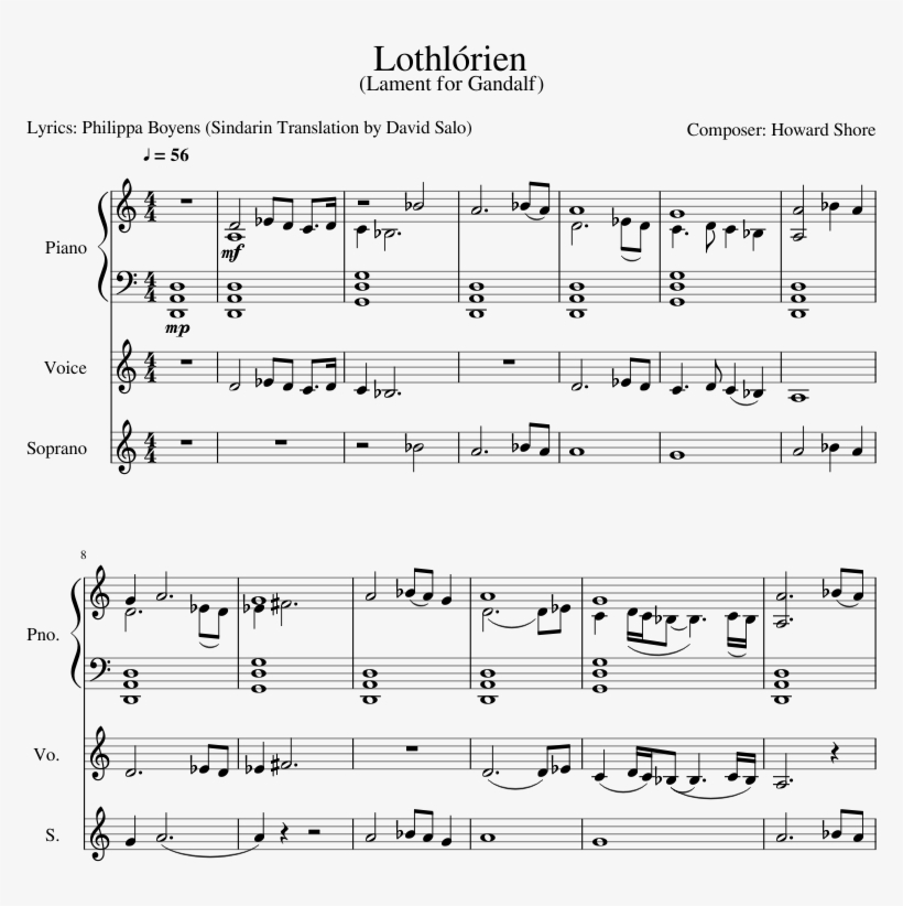 Lothlórien Sheet Music Composed By Composer - Gohan's Anger Piano Sheet Music, transparent png