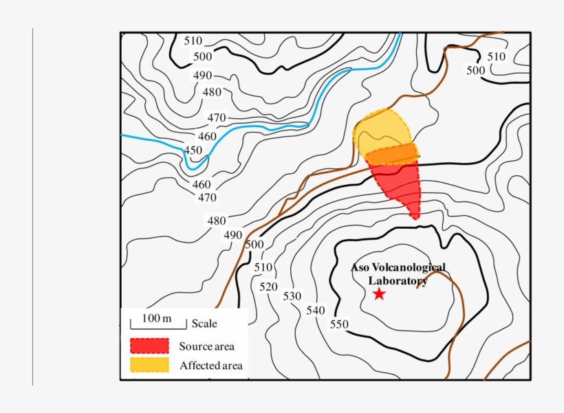 The Contour Map Of The Landslide Near The Aso Volcanological - Contour Map Japan, transparent png
