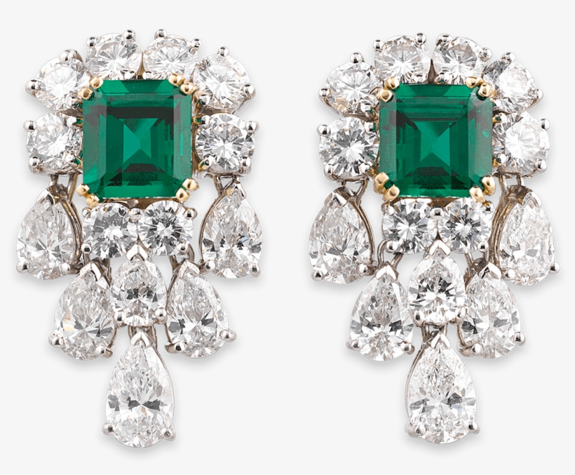 Unenhanced Emerald And Diamond Earrings, transparent png