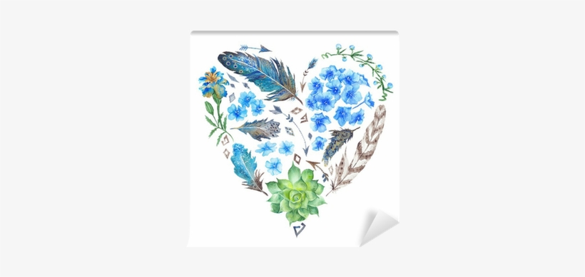 Boho Style Watercolor Heart Shape Wall Mural • Pixers® - Kunstdruk: Boho Style Watercolor Heart Shape By Kisika,, transparent png