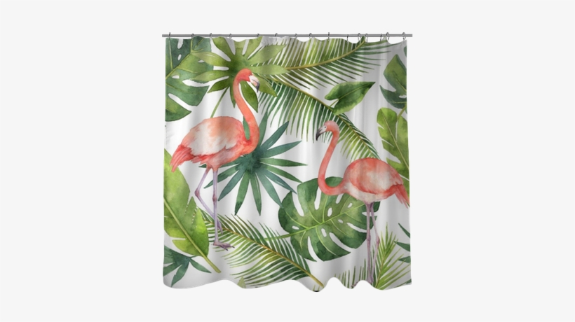 Watercolor Seamless Pattern Of Flamingo And Palm Trees - Greater Flamingo, transparent png