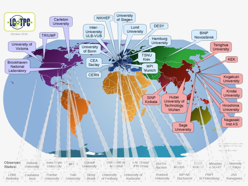 2016b World Map With Lctpc Member And Observer Institutes - Synchrotron In The World, transparent png