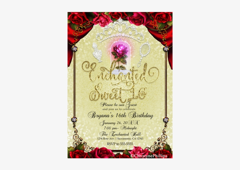 Beauty & The Beast Enchanted Red Rose Yellow Gold Sweet - Beauty And The Beast Bachelorette Invitations, transparent png