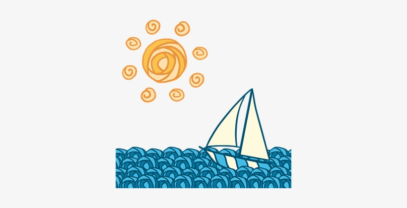 Sun Boat Wave Journey Blue Yellow Sailing - Boat On Wave Png, transparent png