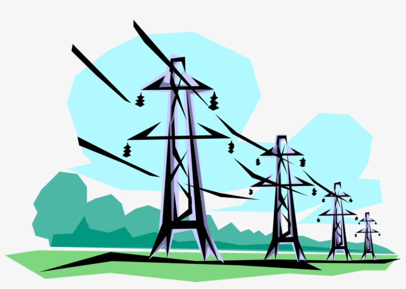 Vector Illustration Of Transmission Towers Carry Electrical Power
