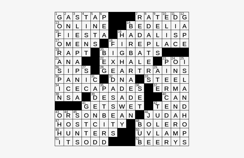 0310-18 Ny Times Crossword Answers 10 Mar 2018, Saturday - Crossword, transparent png