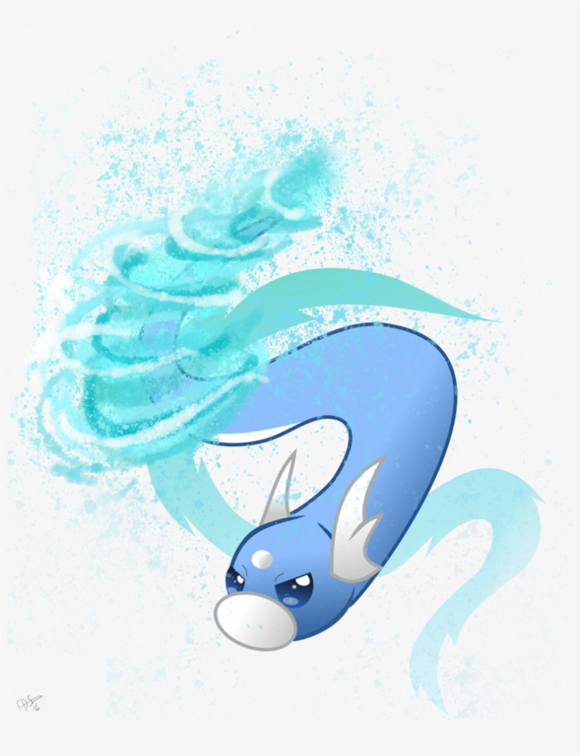 Dratini Used Aqua Tail By Fillydrawsilly - Cartoon, transparent png