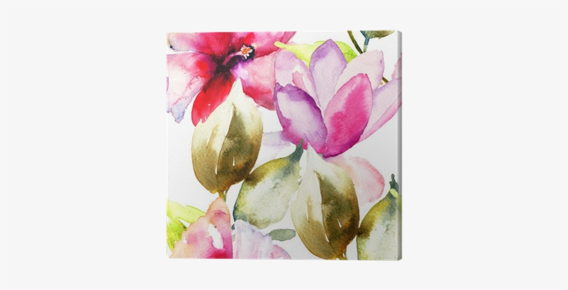 Colorful Pink Flowers, Watercolor Illustration Canvas - 'seamless Pattern Of Pink Flowers' Oil Painting Print, transparent png