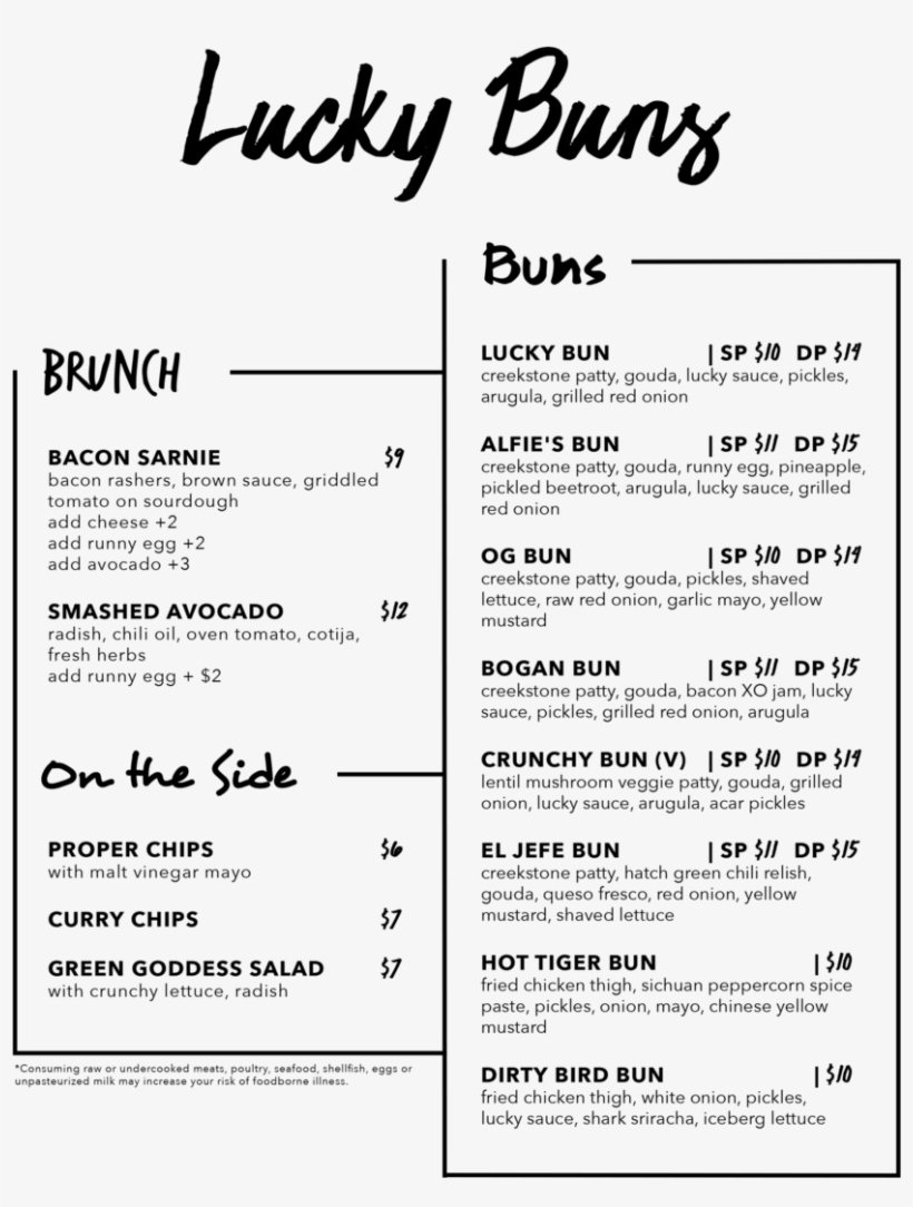 Luckybuns Brunchmenu Final2018 - Menu, transparent png