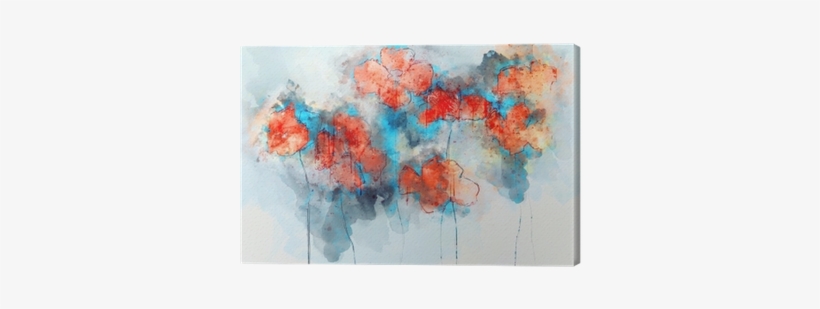 Abstract Red Poppy Flowers On Splashed Watercolor Background, - Watercolor Painting, transparent png