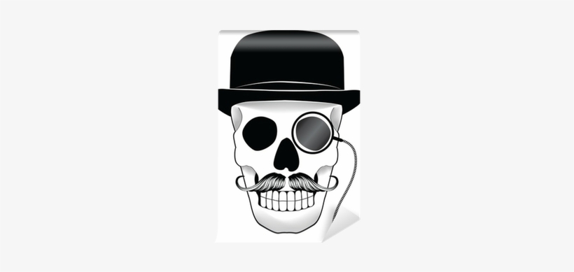 Illustration Of A Skull With Hat Mustache And Monocle - Moustache, transparent png