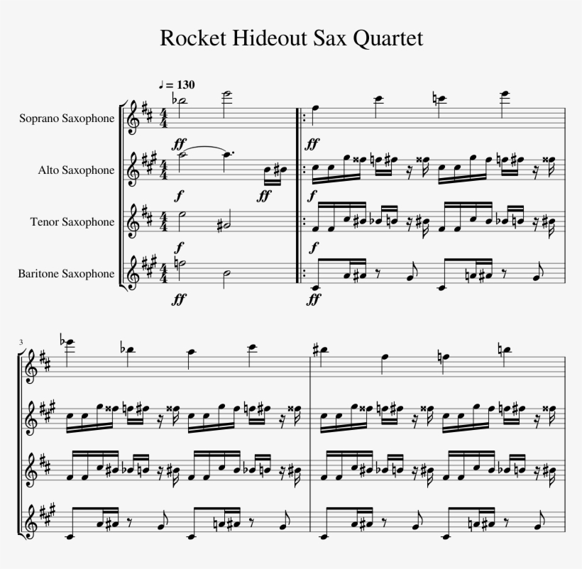 Rocket Hideout Sax Quartet Sheet Music 1 Of 6 Pages - Vs Archie And Maxie Sheet Music, transparent png