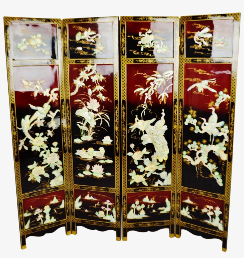 Vintage Chinese Lacquered Black And Red Folding Screen - Antiques Japanese Red & Black Mother Of Pearl Shoji, transparent png