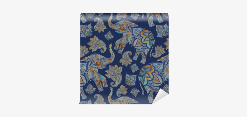 Watercolor Ethnic Elephant With Paisley Elements Background - Watercolor Painting, transparent png