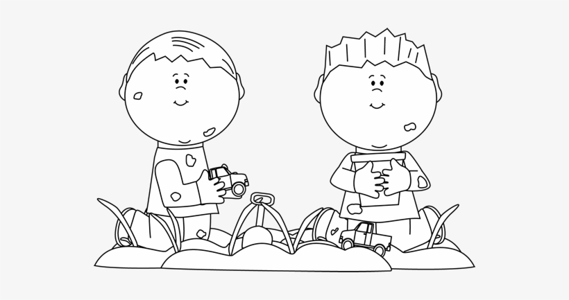 Black And White Boys Playing In Dirt - Black And White Clipart Sharing, transparent png
