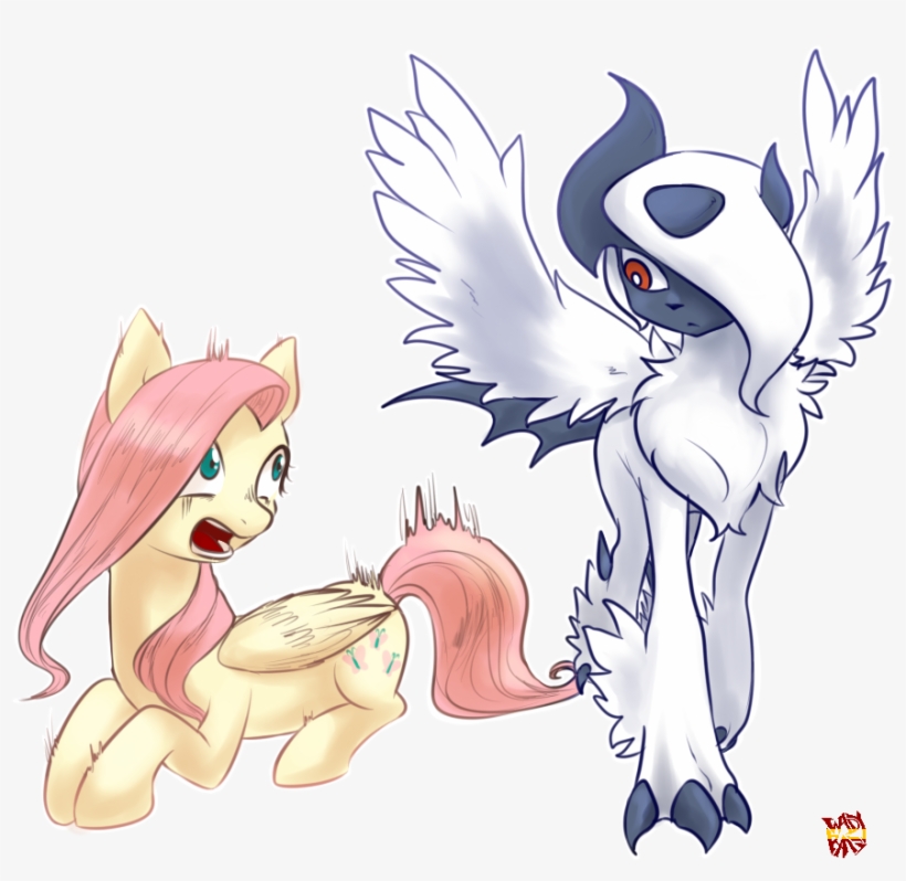 Norang94, Crossover, Eye Contact, Fluttershy, Mega - Pokemon Absol My Little Pony, transparent png