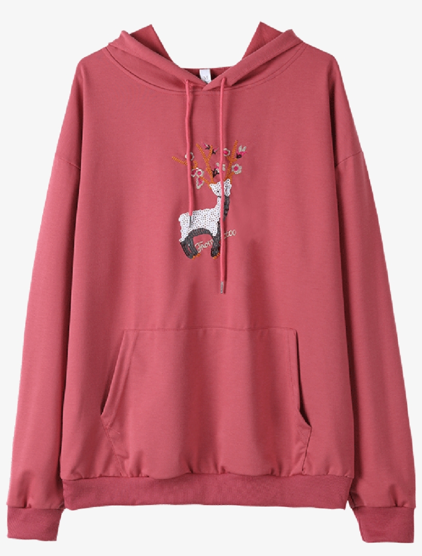 Buy Women's Hoodie Hooded Long Sleeve Little Fawn Embroidery - Hoodie, transparent png