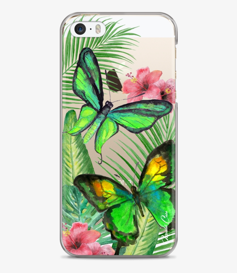 Coque Iphone 5c Green Watercolor Butterflies - Smartphone, transparent png