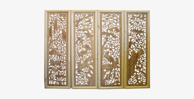 Chinese Set Of 4 Rectangular Flower Birds Wooden Wall - Rectangle, transparent png