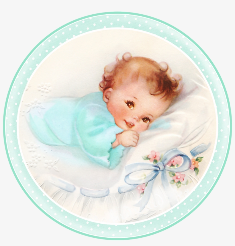 Cute Babies At Bed - Vintage Baby Girl Cards, transparent png