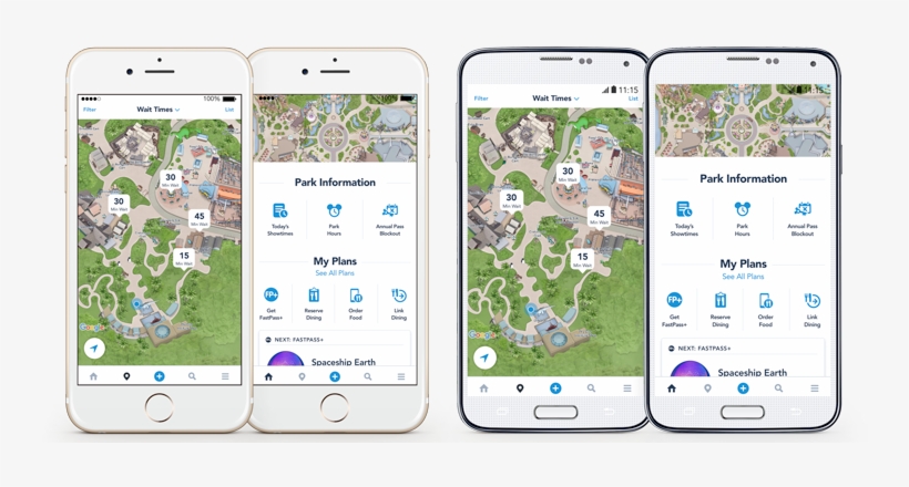 Iphones And Android Phones Show Attraction Wait Times - My Disney Experience App, transparent png