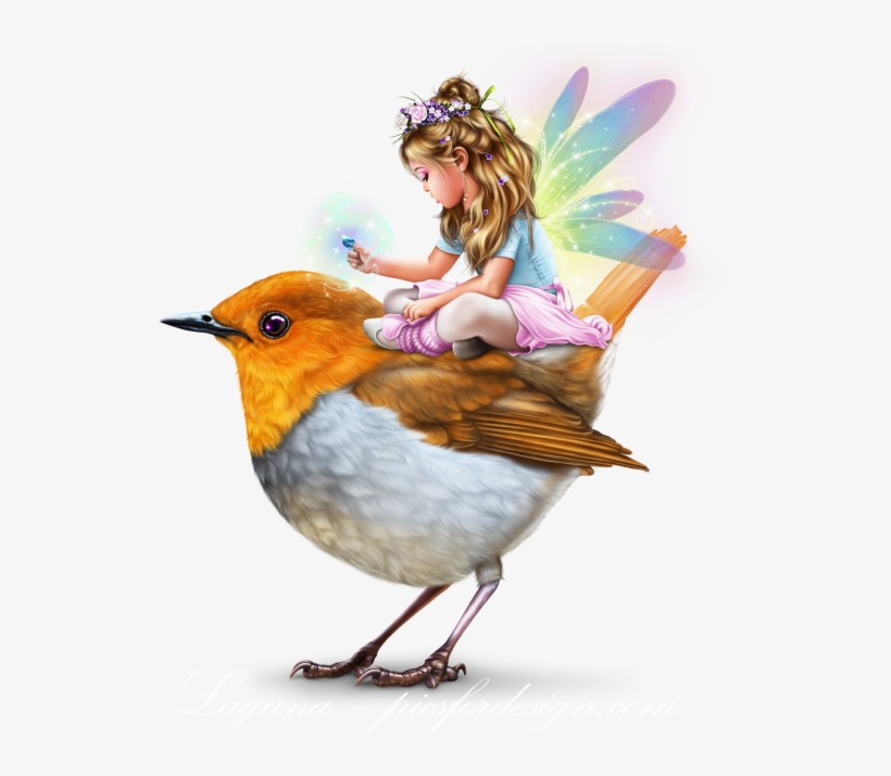 Little Fairy Girl Riding A Bird - Portable Network Graphics, transparent png