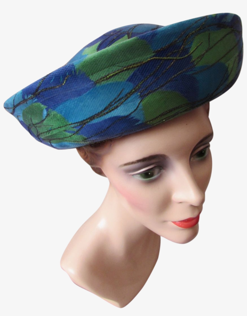 Vintage Breton Hat In Feathers Of Lime, Turquoise And - Girl, transparent png
