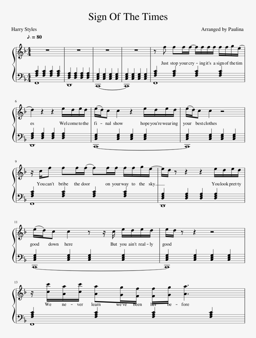 Sign Of The Times Sheet Music Composed By Arranged - Secret Garden Piano Notes, transparent png