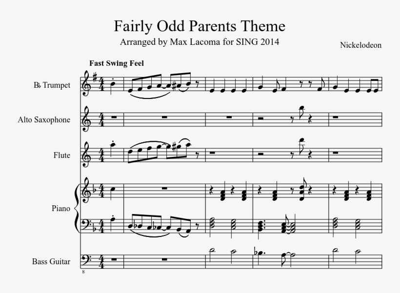 Fairly Odd Parents Theme Sheet Music Composed By Nickelodeon - Concerto Mandoline C Major Vivaldi Partition, transparent png