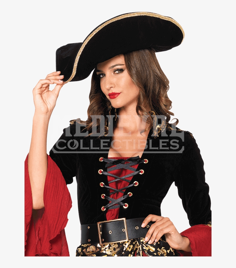 Gold Trim Pirate Hat - Leg Avenue Cruel Seas Captain Costume (s, Black/ Burgundy), transparent png