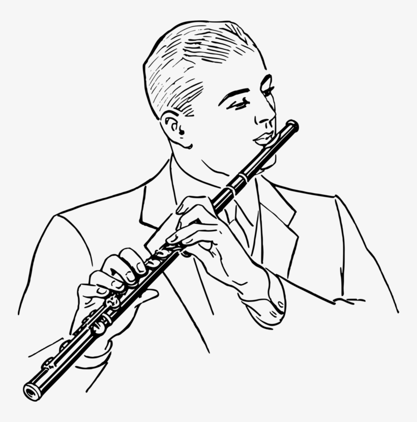 Flute Drawing Black And White Computer Icons Music - Playing The Flute Drawing, transparent png