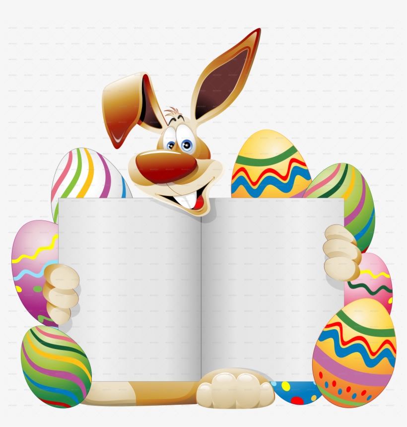 Easter Bunny Cartoon With Greeting Card And Eggs By - Easter Bunny Card Png, transparent png