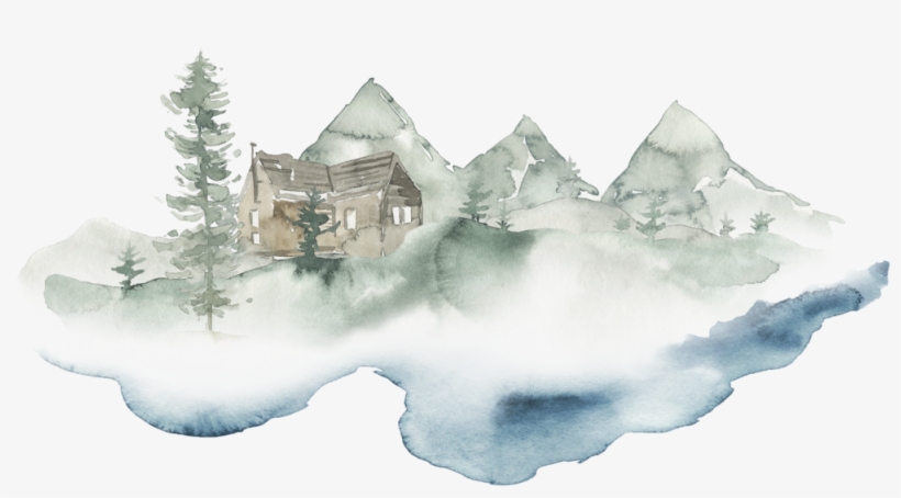 Cabin Watercolor - Glacial Lake, transparent png