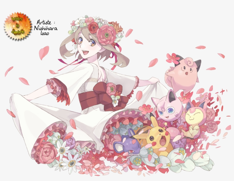 Flora & Pikachu & Rattata & Rondoudou & Melofée - Render Manga, transparent png