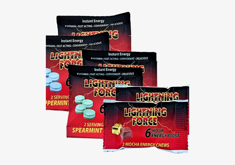 Assortment Energy Pack 12 Servings Lightning Force - Lightning Force Energy Gum Peppermint 110mg Caffeine, transparent png