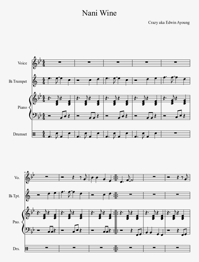 Nani Wine Sheet Music Composed By Crazy Aka Edwin Ayoung - Free As The Wind Sheet Music, transparent png