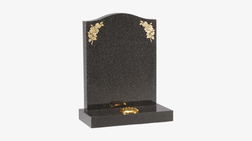 Headstone With Gold Roses - Dark Grey Granite Headstone, transparent png