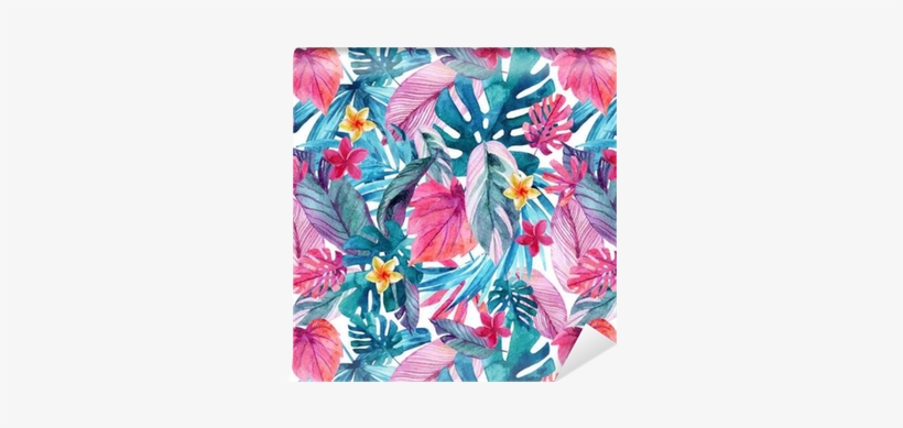 Watercolor Exotic Leaves And Flowers Background - Watercolor Tropical Background Exotc, transparent png