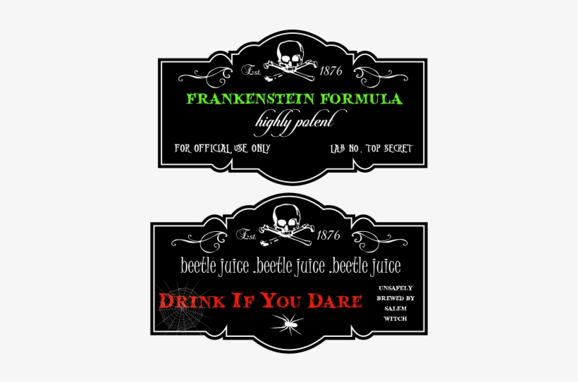 Frankenstein And Beetle Juice Labels - Poster, transparent png