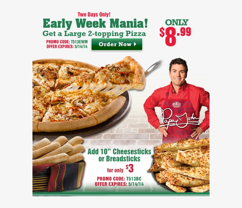 With This Transparent Png Of Papa John's Promotions, - Papa John's (email Delivery), transparent png