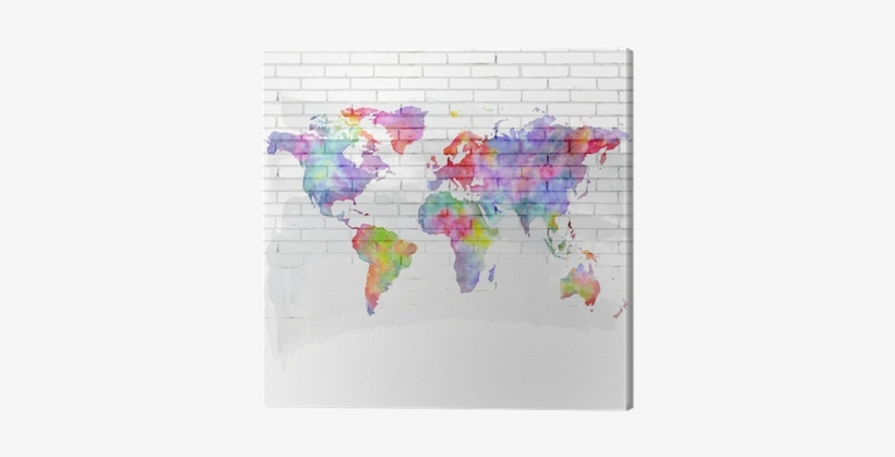 Watercolor World Map On A Brick Wall Canvas Print • - Long Distance Sad Quotes, transparent png