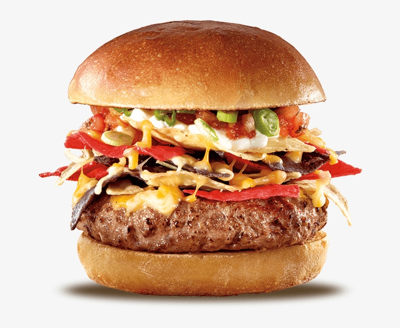Corn Tortilla Chips 4 Shredded Cheeses Sour Cream Salsa - Carl's Jr Nachos Burger, transparent png